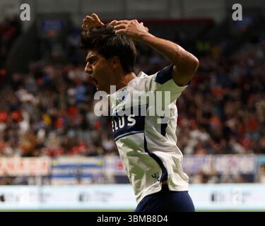 Vancouver, Vancouver, Bc, Kanada. Juni 2025. Vancouver Whitecaps-Verteidiger Math'edas Laborda (2) feiert den 2. Platz der Vancouver Whitecaps während des regulären Saisonspiels von MLS Vancouver Whitecaps FC gegen San Diego FC am BC Place am 25. Juni 2025 in Vancouver, Kanada. (Foto: Tomaz Jr/Pximages) (Credit Image: © Tomaz Jr/PX Imagens via ZUMA Press Wire) NUR REDAKTIONELLE VERWENDUNG! Nicht für kommerzielle ZWECKE! Stockfoto