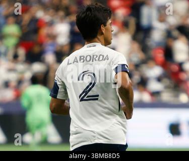 Vancouver, Vancouver, Bc, Kanada. Juni 2025. Vancouver Whitecaps-Verteidiger Math'edas Laborda (2) feiert den 2. Platz der Vancouver Whitecaps während des regulären Saisonspiels von MLS Vancouver Whitecaps FC gegen San Diego FC am BC Place am 25. Juni 2025 in Vancouver, Kanada. (Foto: Tomaz Jr/Pximages) (Credit Image: © Tomaz Jr/PX Imagens via ZUMA Press Wire) NUR REDAKTIONELLE VERWENDUNG! Nicht für kommerzielle ZWECKE! Stockfoto