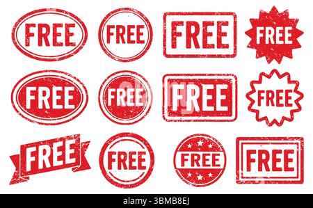 Kostenloser Grunge gestanzter Symbolvektor mit Rough. Grungy Rubber Stempelmuster mit auffälliger Textur und fetten Buchstaben. Ideal für Etiketten, Banner und Werbeaktionen Stock Vektor