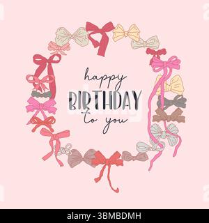 Hand gezeichnet bunte Strichkunst süße Fancy Schleife Knoten Kranz mit Text Happy Birthday to you Stock Vektor