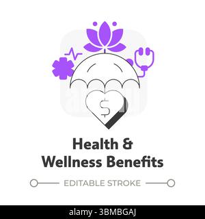Gesundheits- und Wellness-Vorteile flache Umrisse Konzept Symbol Stock Vektor
