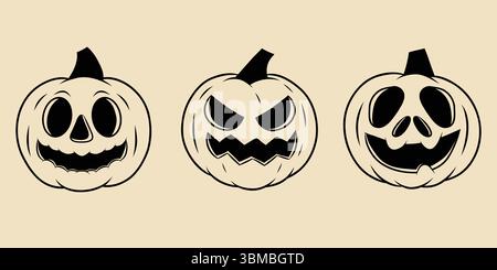 Vintage-Kürbisset mit geschnitztem Kürbis Stock Vektor