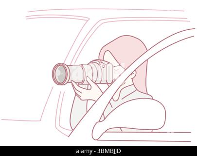 Eine talentierte Frau nimmt atemberaubende Fotos von einem fahrenden Auto auf und zeigt die Kunst der mobilen Fotografie Stock Vektor