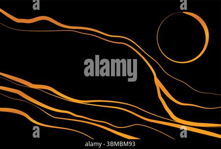 Gold Mountains. Line Art Mountain Sun Luxus Hintergrund. Schwarz-goldene Farbe Stock Vektor