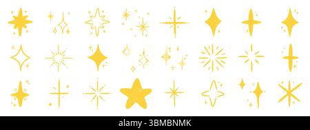 Pastellkreide Sternformen. Kindliche Doodle-Sterne und Funkenelemente mit weicher Pinselstruktur. Sketch-Vektor-Kollektion für Kinder Stock Vektor