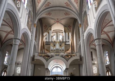 Orgelloft der Pfarrkirche St. Peter und Paul, Kirchstraße 25, Telfs, Österreich, Europa Stockfoto