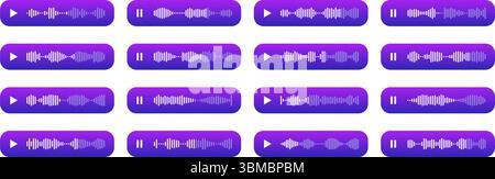 Sprachnachrichten, Audioinhalte, Podcast-Symbole. Wellenformmuster für Musik-Player, Podcasts, mobile Sprachnachrichten und Streaming. Stock Vektor