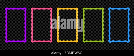 Retro-Muschelrahmen-Set. Trendiges, geschwungenes rechteckiges Rahmenkästchen. Moderne Vektorvorlage Stock Vektor