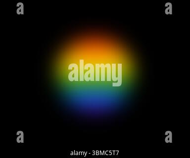 Abstraktes Regenbogenelement mit sanfter Unschärfe und körnigem Verlauf, leuchtenden, kreisförmigen Formen in verschiedenen Farben mit Neonlicht und holografischem Effekt. Moderne Psyche Stockfoto