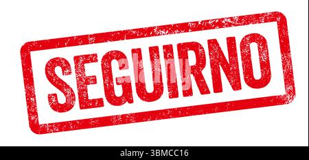 Roter Stempel mit Megaphon - folgen Sie uns auf spanisch Stockfoto