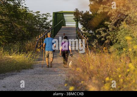 Wanderer auf dem Greenway of Oil Natural Trail, Alcaudete, Provinz Jaen, Andalusien, Spanien, Europa Stockfoto