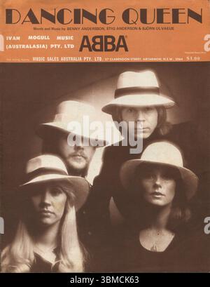 Ein australischer Druck des 1976 veröffentlichten Notencovers von Dancing Queen, einem Lied der schwedischen Gruppe ABBA, das als Lead-Single von ihrem vierten Studioalbum Arrival veröffentlicht wurde. Das Lied wurde von Benny Andersson, Björn Ulvaeus und ihrem Manager Stig Anderson geschrieben Stockfoto