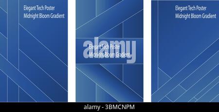 Kollektion von elegantem Tech-Poster mit Mitternachtsblüte – dunkler abstrakter Hintergrund für Business- und Luxusdesign. Stock Vektor
