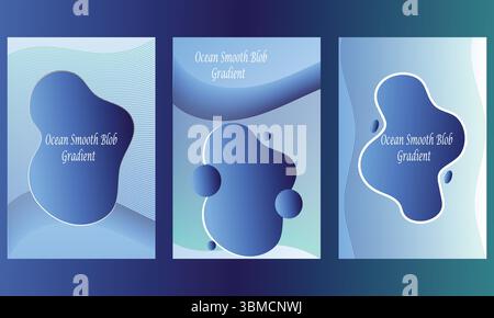 Sammlung von Ocean Energy Gradient Hintergrund mit glattem Blob – Minimal Tech Abstract Poster Stock Vektor