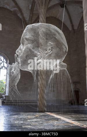 Werk des katalanischen Künstlers Jaume Plensa im gotischen Gebäude von La Lonja, Palma, Mallorca, Balearen, Spanien, Europa Stockfoto