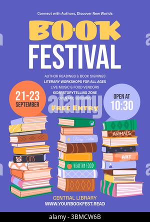 Poster oder Flyer für das Buchfestival. Vektor. Stock Vektor