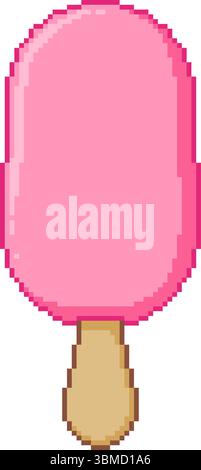 Pixelkunstillustration einer rosa Eiscreme auf einem Stock. Süßes Retro-Dessert im Vektorformat. Perfekt für Food-Design und Sommermotive. Stock Vektor