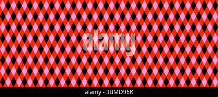 Nahtloses Muster mit roten, schwarzen, rosafarbenen Rautenformen. Vektor nahtlose Textur für Tapeten, Kostüme, Partydekor. Ziehen Sie zum Bereich Farbfelder auf Stock Vektor