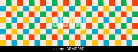 Hintergrund mit farbenfrohem Karomuster und roten, grünen, gelben, blauen Quadraten. Retro nahtloser Vektor-Hintergrund für Kinderdekor, Geschenkpapier, Stoff Stock Vektor