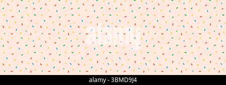 Hintergrund mit Konfetti-Muster und kleinen gekrümmten Formen in Rot, Gelb, Grün und Blau. Vektor nahtloses Konfetti-Muster für Gewebe, Verpackung Stock Vektor