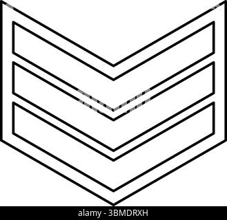 Armee Chevron Militär Rang Insignia Abzeichen Symbol Zeichen Kleinoffizier Kontur Umrisslinie Symbol schwarze Farbe Vektor Illustration Bild dünn flach Stil Stock Vektor