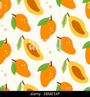Mango-Zeichentrick-Früchte nahtlose Muster Hintergrund Stock Vektor