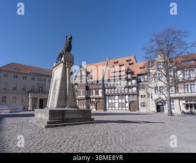 Burgplatz mit Landesmuseum im Vieweg-Haus, Braunschweiger Loewe, von Veltheimsches Haus, Huneborstelsches Haus, beide heute Sitz der Kammer Stockfoto