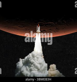 Raumschiff Startet Zum Mars. Rakete Fliegt Zum Roten Planeten Mars. Stockfoto