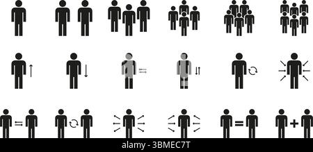 Kommunikation Und Wachstumsvertretung. Interaktion Und Bewegung Mit Personen – Durchgehende Symbolgruppe. Menschliche Dynamik, soziale Interaktion und Gruppenverhalten Stock Vektor