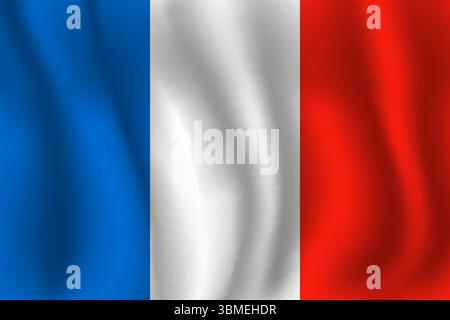 Die Flagge Frankreichs flattert im Wind, mit Falten 3d Stock Vektor