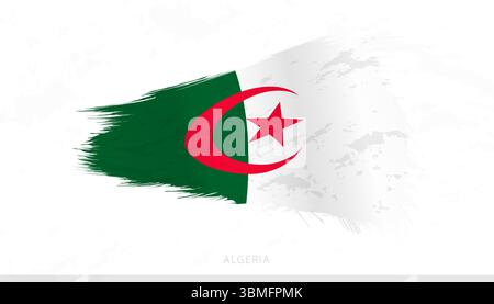 Algerische Nationalflagge mit strukturierten Pinselstrichen. Künstlerisches Pinselstrichdesign. Stock Vektor