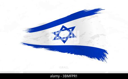 Israelische Nationalflagge mit strukturierten Pinselstrichen. Künstlerisches Pinselstrichdesign. Stock Vektor