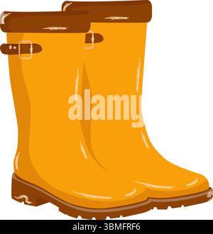 Vektorillustration von klassischen gelben Gummistiefeln. Helles, isoliertes Design, perfekt für Wettersymbole, Gartenthemen, Modekonzepte, Verpackungen, Werbung, und saisonale Projekte. Stock Vektor