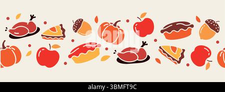 Thanksgiving Feast Icons mit leuchtenden Herbstfarben und einer Vielzahl von saisonalen Produkten Stock Vektor