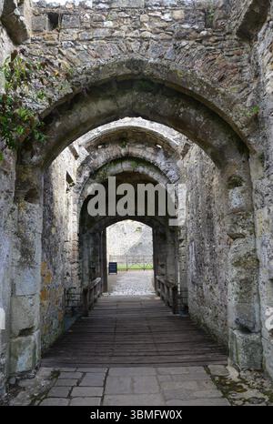Steindurchgang im Portchester Castle, Hampshire, England, im August erobert. Stockfoto