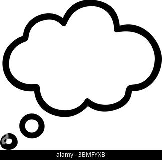 Schwarze Umrisse einer einfachen Gedankenwolke mit verbundenen Blasen, die nach unten laufen. Weiße Füllung innen. Handgezeichnetes Liniendesign für grafisches Design Stock Vektor
