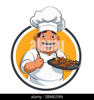 Eine Vektor-Illustration von Barbeque Chef Grilling Steak Stock Vektor