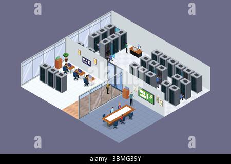 Eine Vektordarstellung der Isometrie einer Rechenzentrumstechnologie Stock Vektor