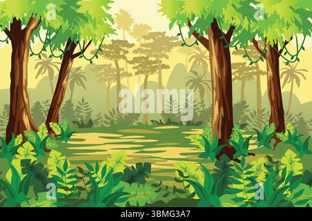 Eine Vektorillustration des Dschungelhintergrunds Stock Vektor