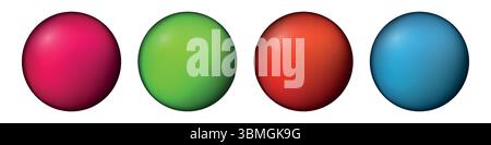Set mit bunten Kugeln aus Glas. Glänzende realistische Kugel, 3D abstrakte Vektorgrafik auf weißem Hintergrund hervorgehoben. Große Metallblase mit Schatten Stock Vektor