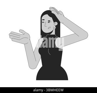 Verwirrte türkische Frau, die mit Handgesten argumentiert, 2D-Liniencharakter Stock Vektor