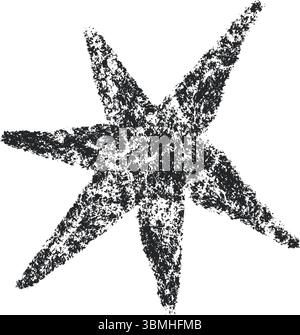 Sternzeichnung mit Buntstift. Kritzelkreide-Sternsymbol. Handgezeichnetes kindliches Pastelldesign. Buntstift-Textur glänzt. Symbol für Bleistiftskizze. Vektor Stock Vektor