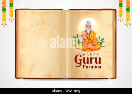Illustration des religiösen Feiertags Hintergrund für Happy Guru Purnima Festival in Indien gefeiert Stock Vektor