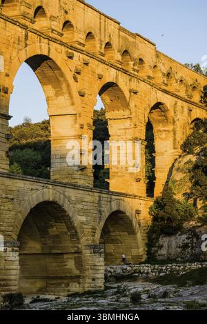 Pont du Gard, Aquädukt-Erbe der Menschheit, erbaut vom Römischen Reich, 1 Jahrhundert n. Chr., Remoulins, Département Gard, Frankreich, Europa Stockfoto