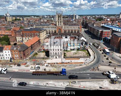 areal Views of Hull Minster ist eine anglikanische Kirche im Zentrum von Hull. Die Kirche hieß Holy Trinity Church. East Riding of Yorkshire, England Stockfoto