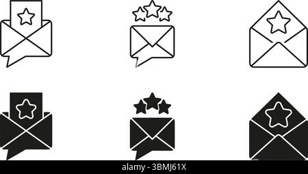 Umschlag Mit Sternsymbol. Symbole Für E-Mail-Benachrichtigung, Nachrichtenwarnung Und Prioritätskommunikation Für Gliederung Und Silhouette. E-Mail-Marketing Und Stock Vektor