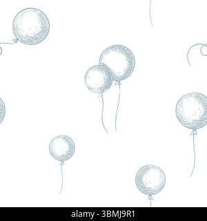 Nahtloses Vektormuster handgezeichneter Ballons. Lineare Illustration mit schwebenden Objekten für Kinderzimmer-Tapeten oder Textildesign. Kindlicher Umrisshintergrund im Ätzstil für Geschenkpapier. Stock Vektor