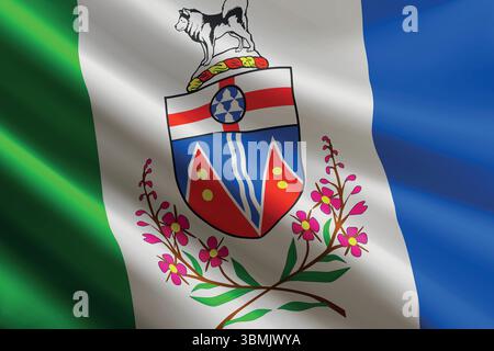 Im Wind winkende Yukon-Flagge, realistische, detailgetreue Seidenstruktur. Bundesstaat Kanada Stock Vektor