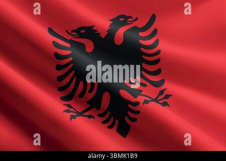 Albanische Nationalflagge winkt im Wind, realistische, detailgetreue Seidenstruktur Stock Vektor