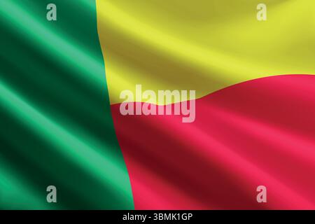 Die Nationalflagge Benins winkt im Wind, realistische, detailgetreue Seidenstruktur Stock Vektor